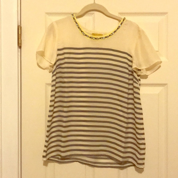 Anthropologie Maeve Striped Jewel Neck Blouse - Picture 1 of 4